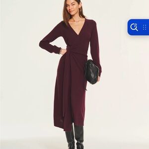 NAADAM Deep Burgundy Wrap Long Sleeve Dress *** FINEST CASHMERE ***